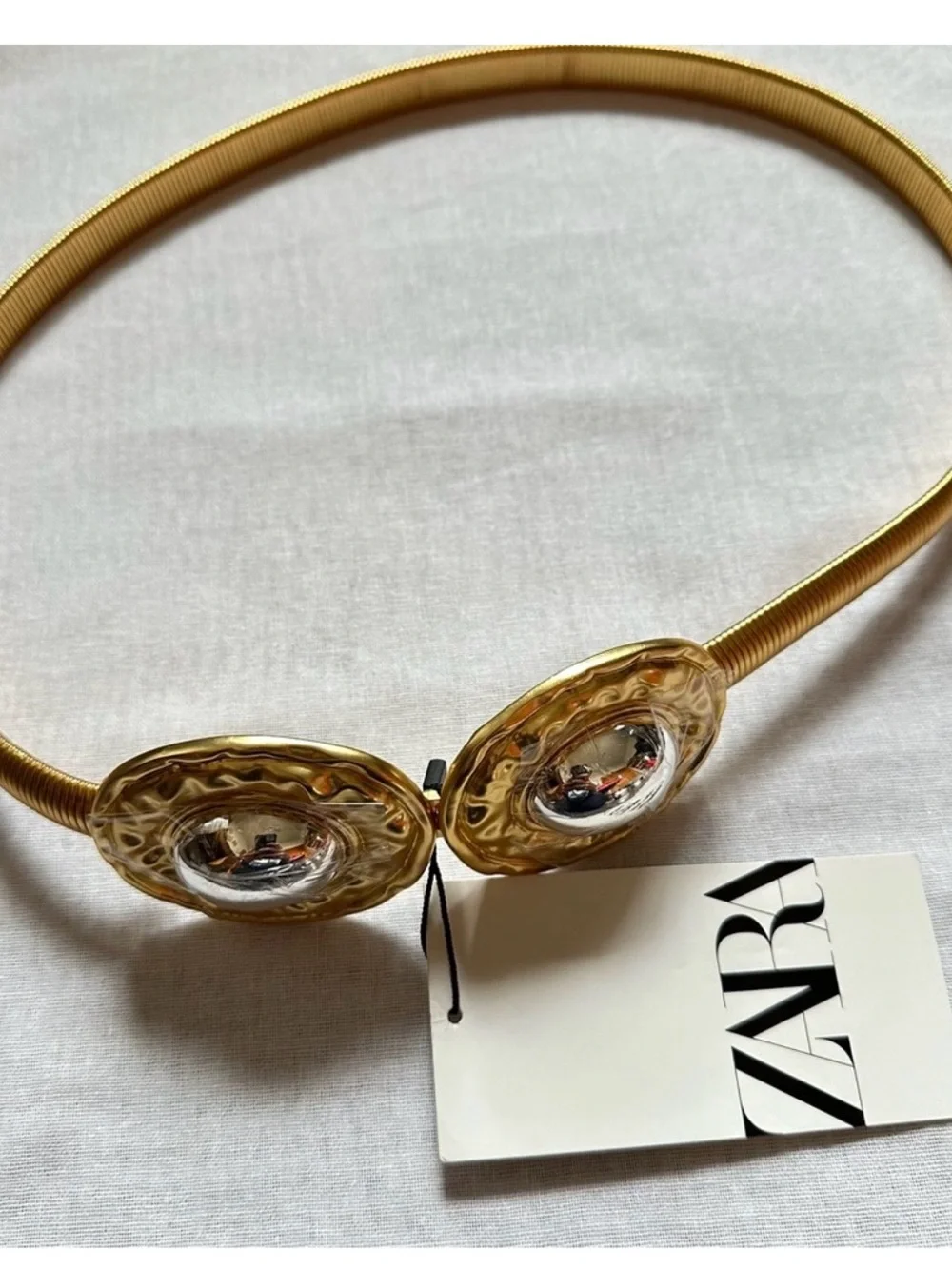 New Zara Stretch Metallic Gold and Silver Belt 4736/176 Size 85